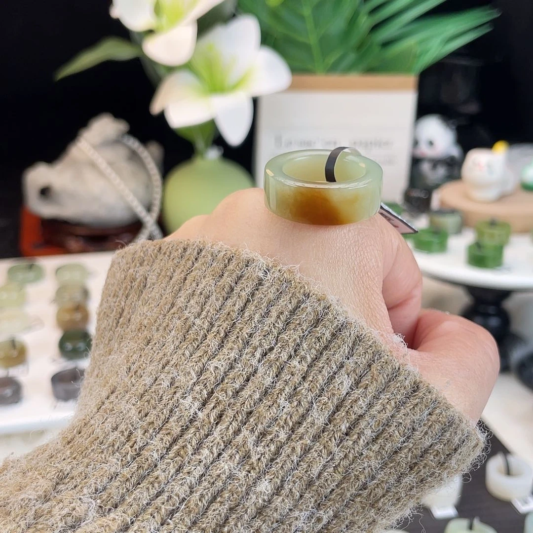 和田玉未镶嵌戒指E3且末金山糖圆切18.2带24h