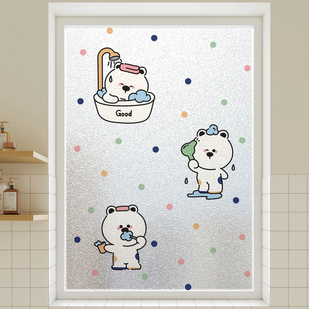 卫生间卡通窗户玻璃贴纸浴室防走光防窥磨砂贴膜透光不透明静电贴