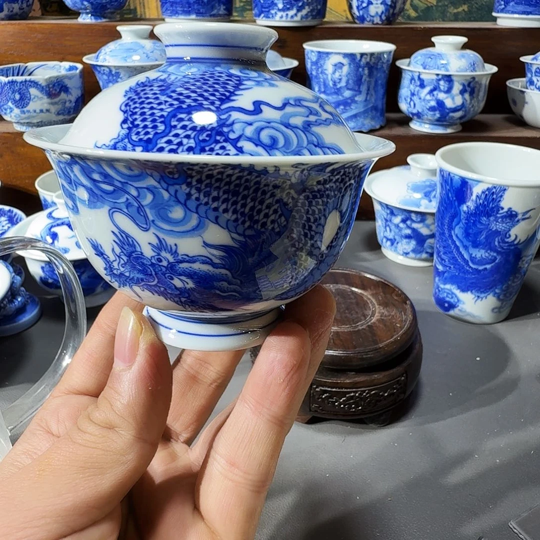 泥塑盖碗手工手绘