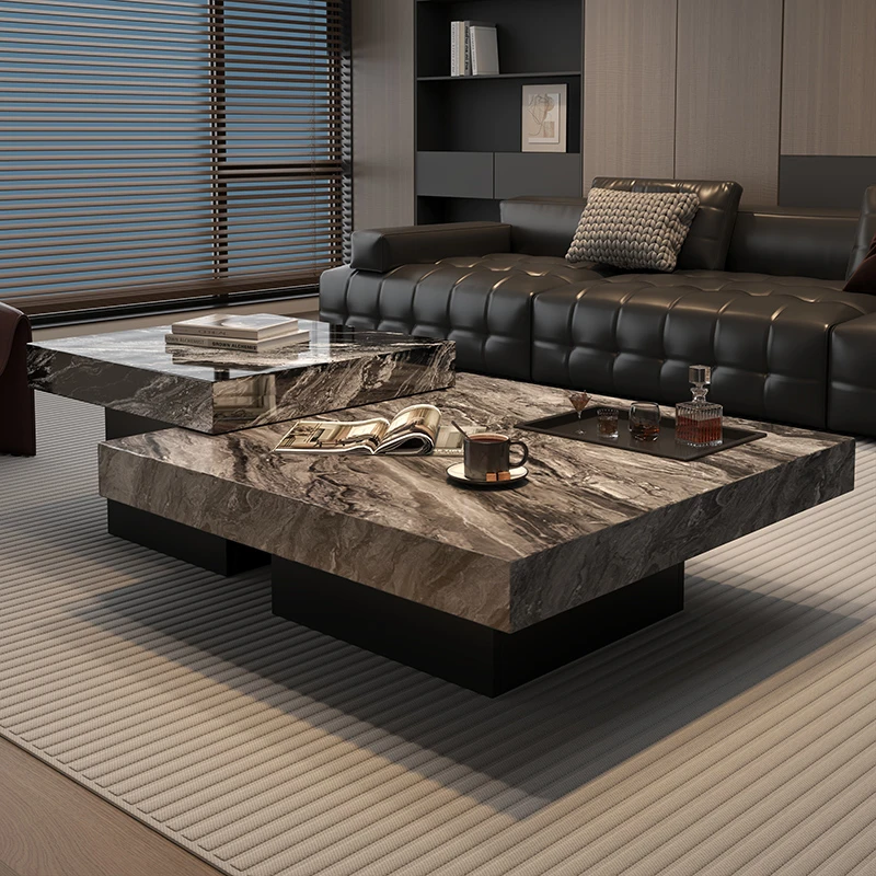 意式极简岩板茶几现代简约客厅家用大理石轻奢小户型高低方形组合