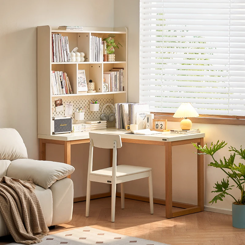 全友家居奶油风转角书桌书桌书架一体学习桌卧室家用桌子学习桌椅