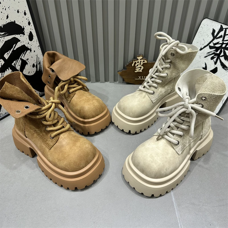 女士女款休闲百搭系带厚底系带拼色拼接黑白高定新款舒适潮流潮鞋