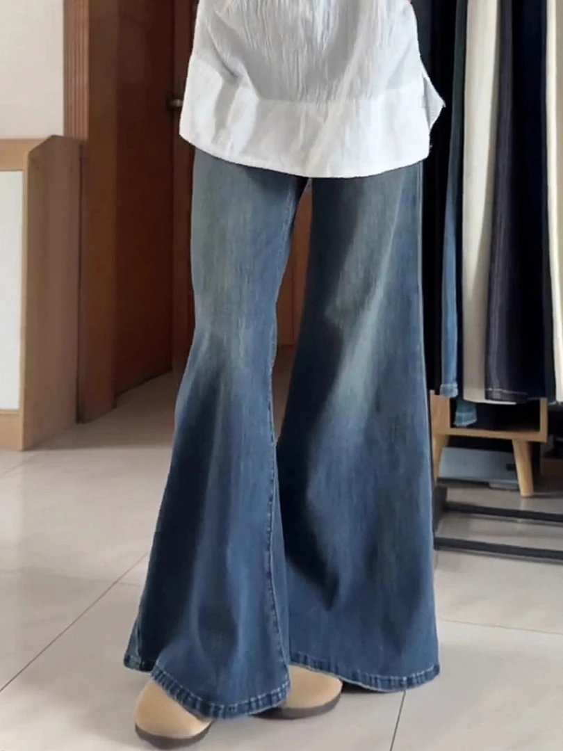 美式复古微喇牛仔裤女秋季2025新款高腰宽松直筒阔腿拖地喇叭裤子