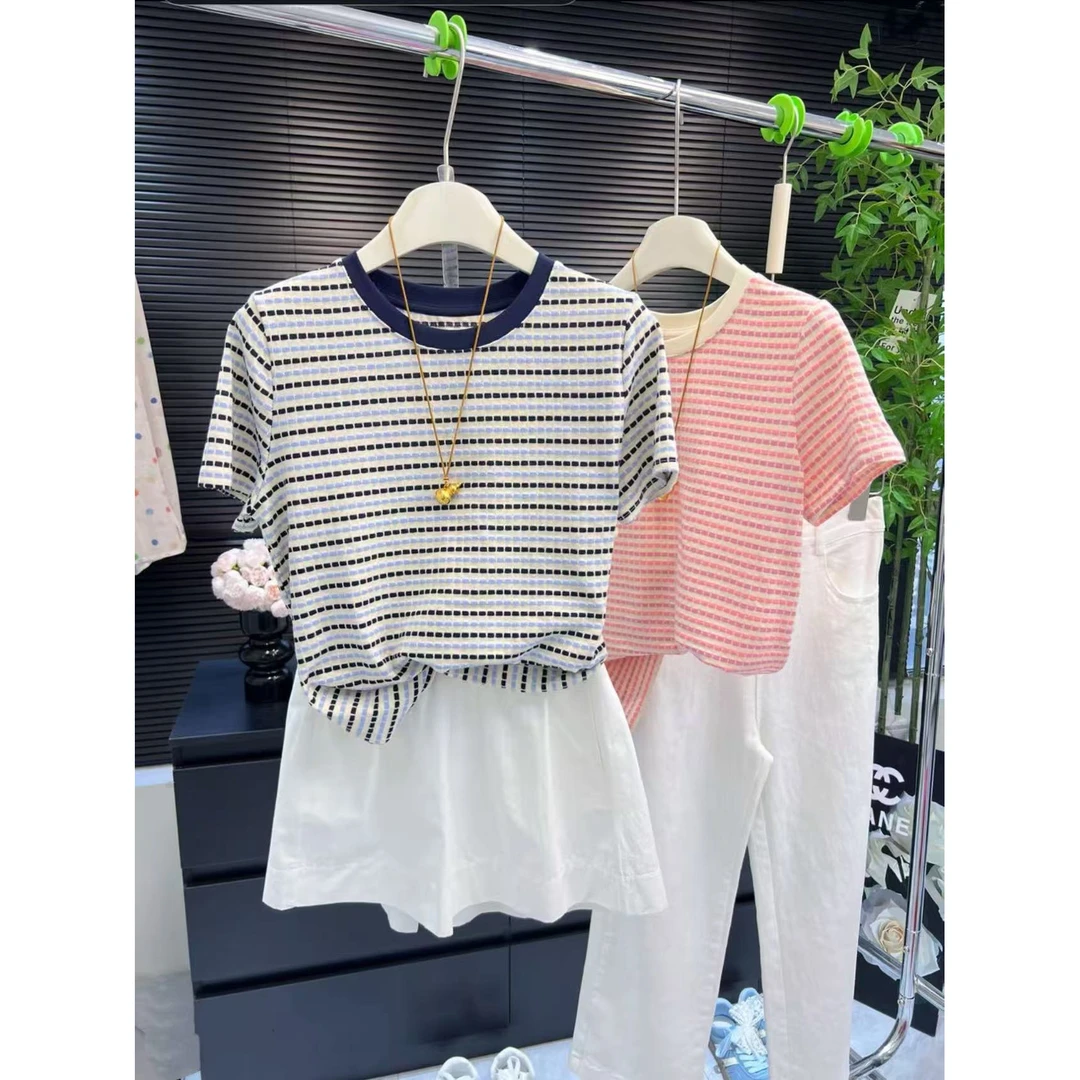 独特设计感-「格子条纹」撞色基础款针织衫短袖25071