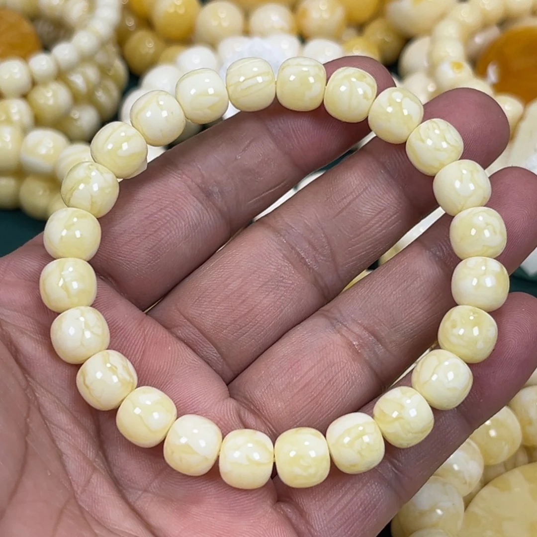 琥珀手链未镶嵌同料白花蜡老邢手串9mm