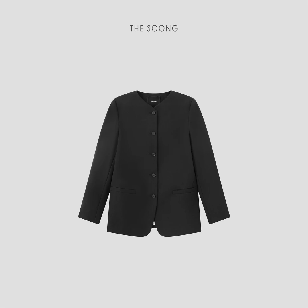 THESOONG|"极简溯源"羊毛精工立裁手工缝扣无领西装外套HWWT7467