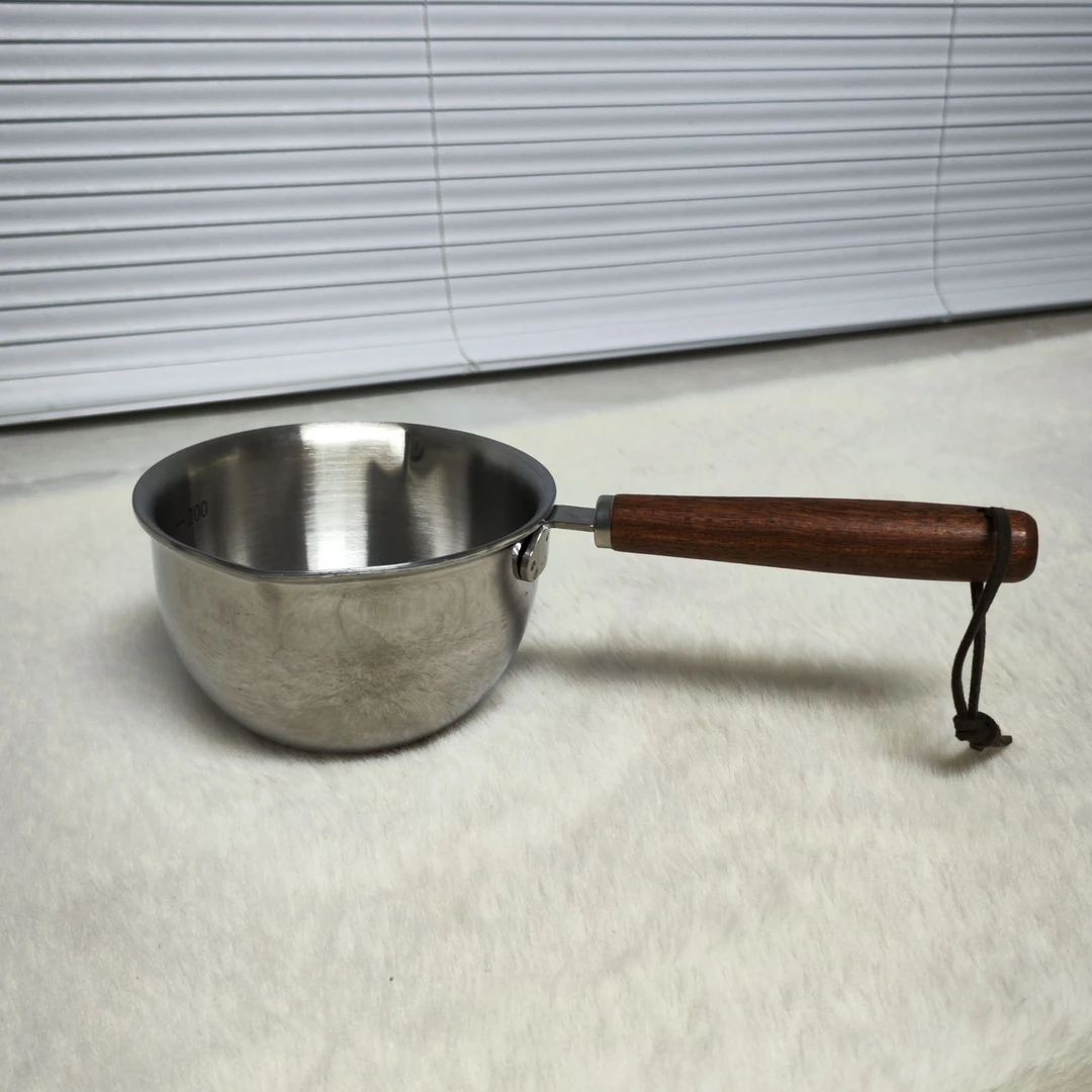 A261【全球购】200ML三层食品级不锈钢木柄防烫泼油小锅
