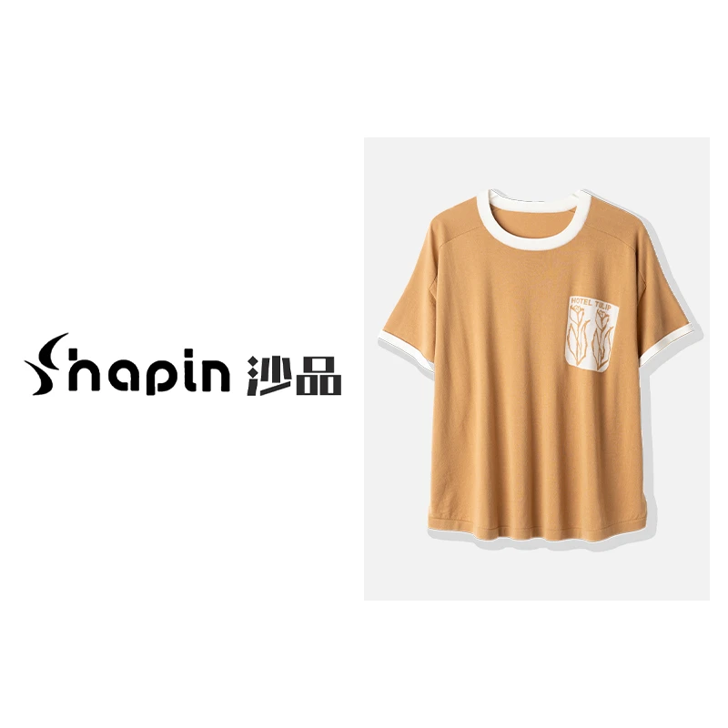 撞色圆领短袖T恤女2024夏季新款高级感印花气质上衣DY88812