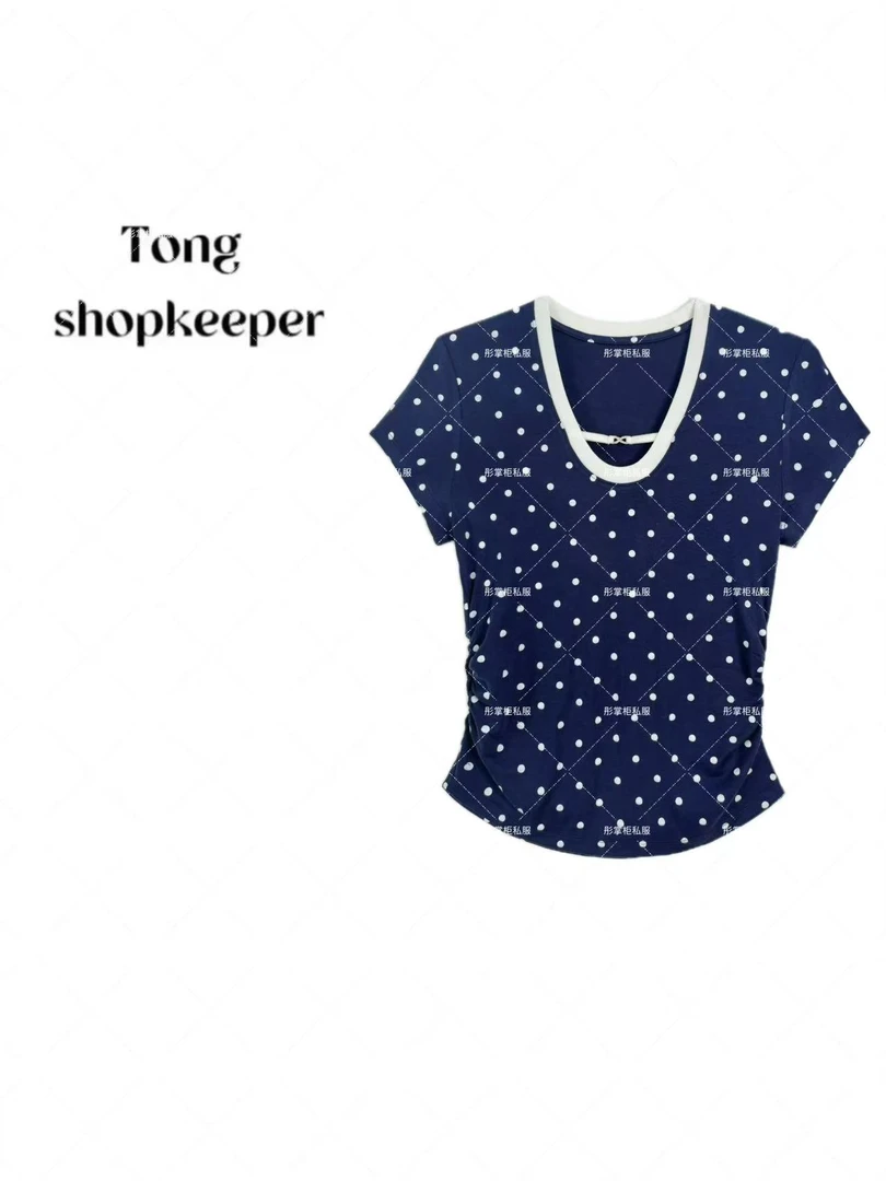 QJ/彤掌柜1682024 夏2025秀款天丝羊毛波点文艺设计领打揽上衣