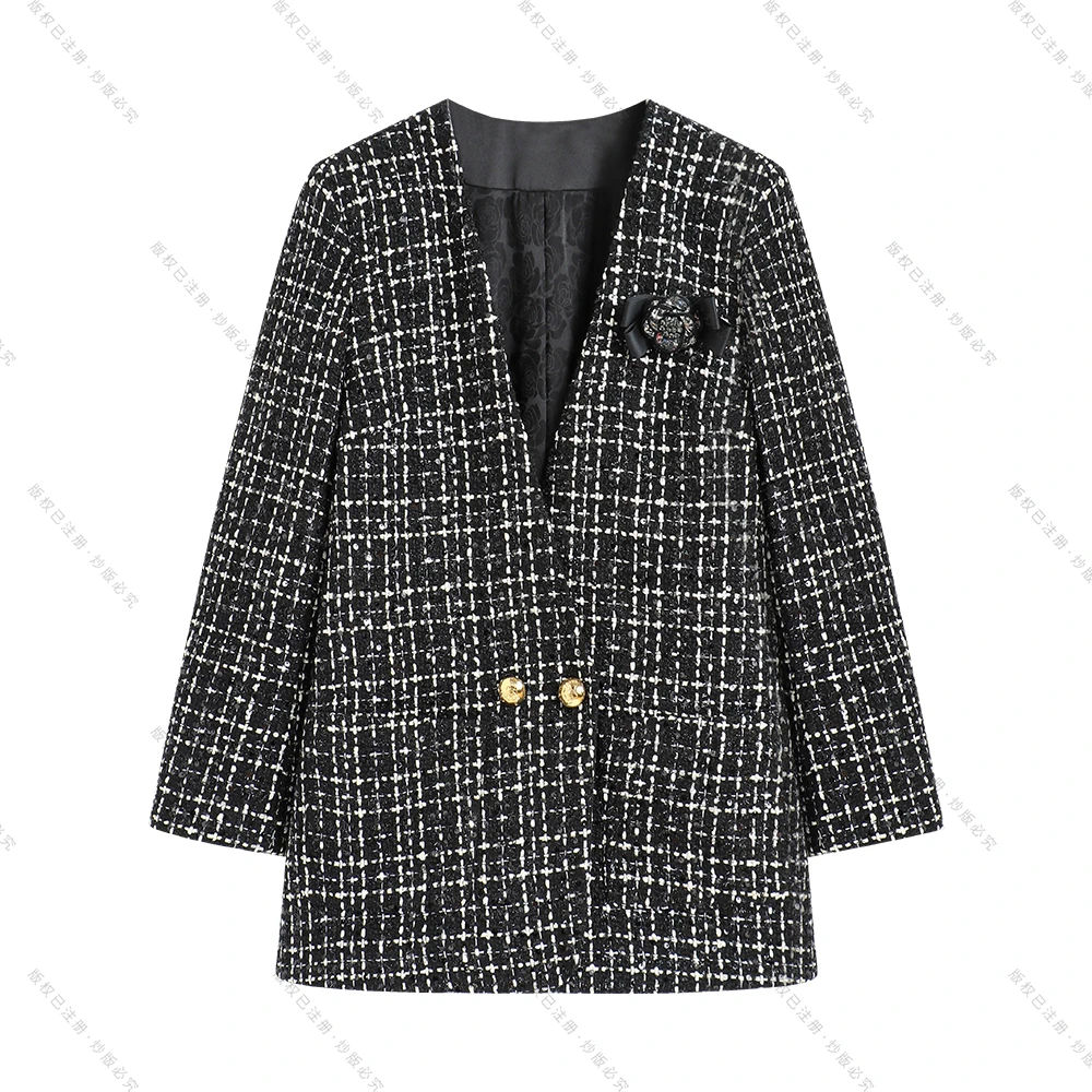 【南油虹姐】秋冬新款轻奢小香风气质百搭粗花呢时尚外套