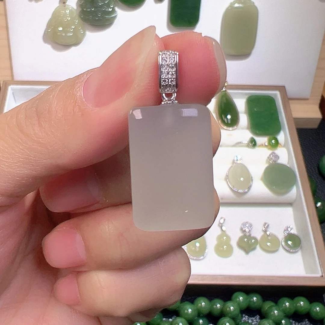 和田玉（青白玉）银S925镶嵌颈饰