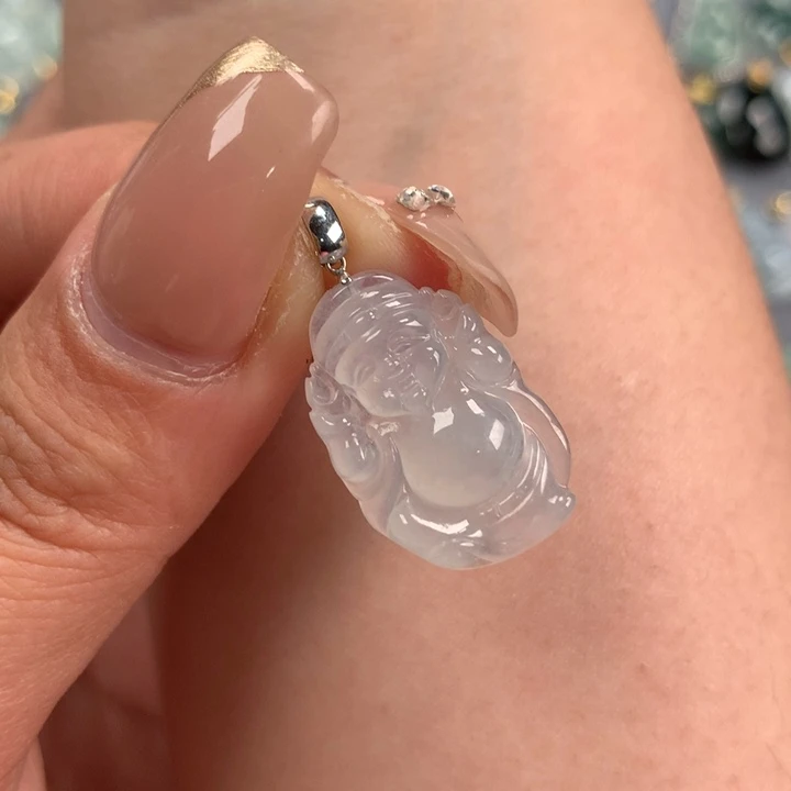 翡翠颈饰18K金镶嵌财神爷