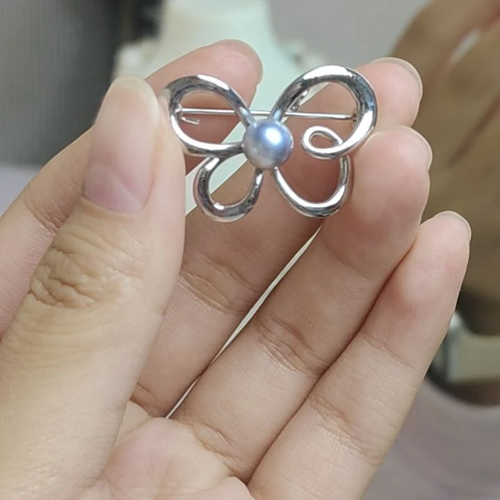 胸针银S925镶嵌海水珍珠
