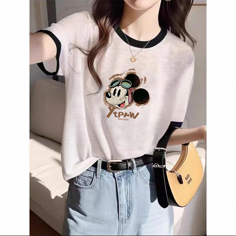 雪花棉慵懒感大码2025夏季拼接短袖新款洋气百搭T恤女士圆领上衣