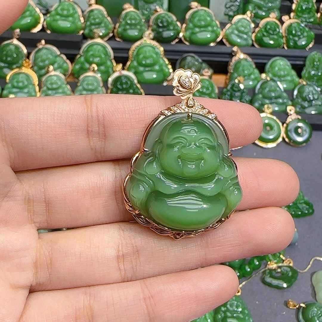 和田玉（碧玉）18K金镶嵌颈饰