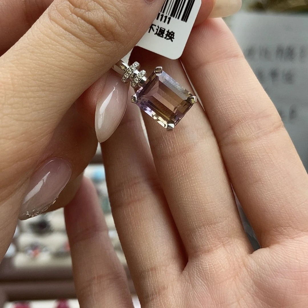 水晶戒指银S925镶嵌五***圈紫黄晶吊坠