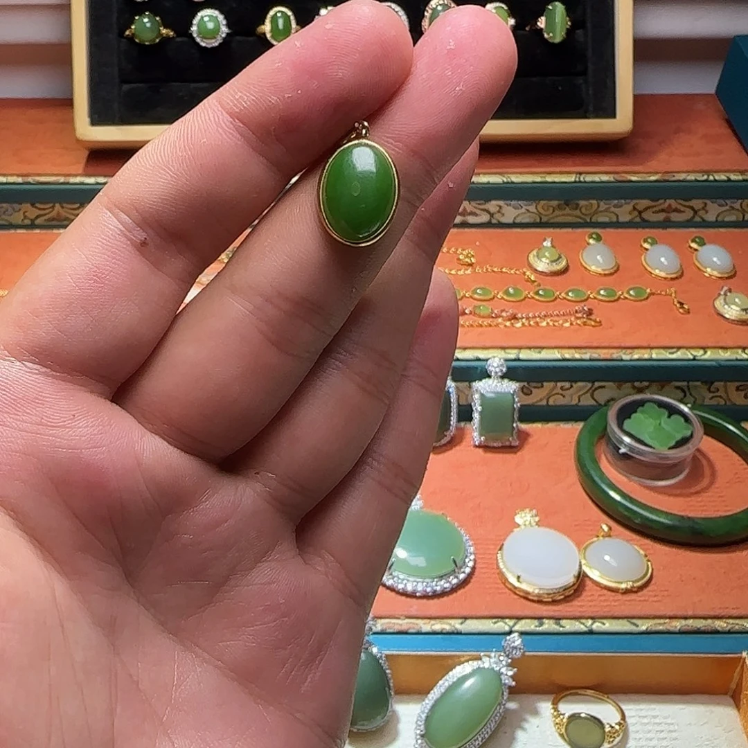 和田玉（碧玉）银S925镶嵌颈饰
