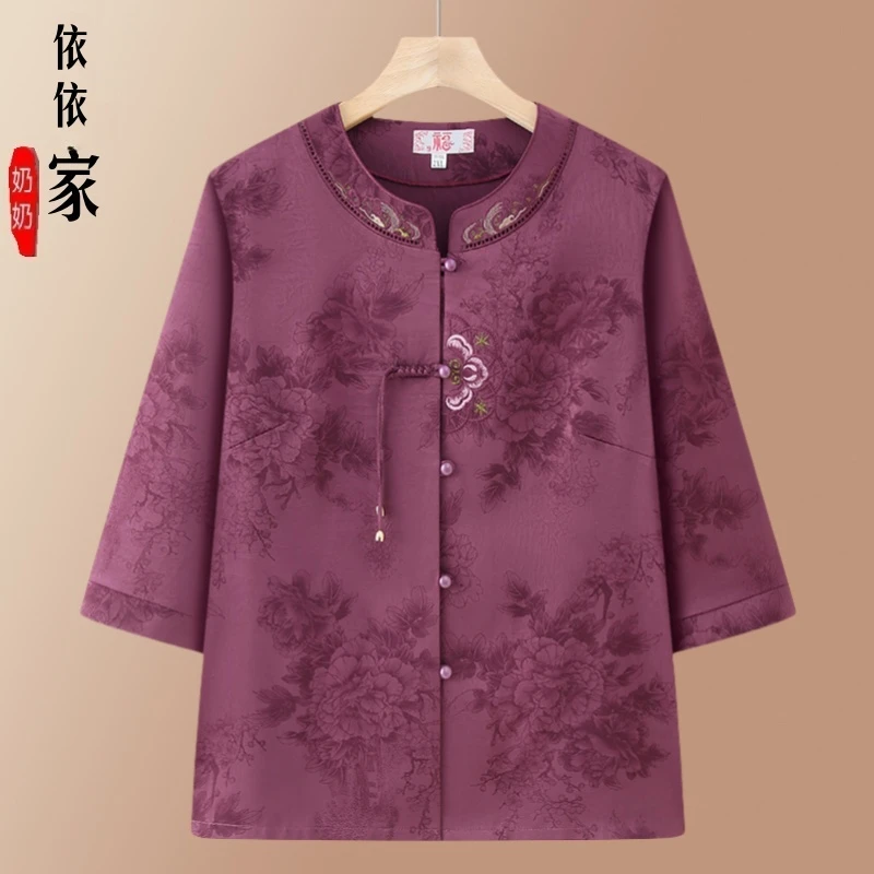 老太太七分袖老年人上衣衬衫唐装妈妈装衬衣国风开衫衣服夏装奶奶