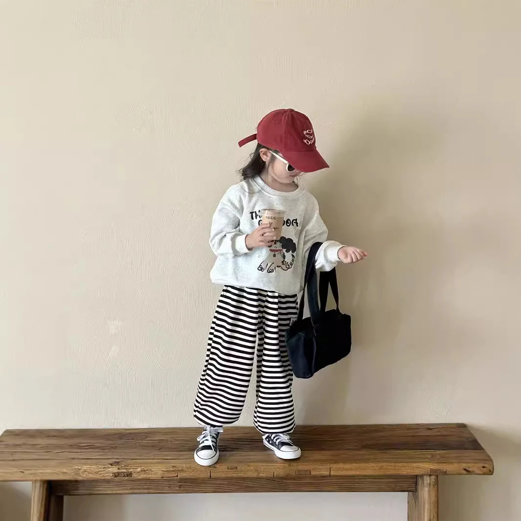 儿童韩版卫衣2025秋冬新款童装卡通上衣中小童休闲运动条纹卫裤