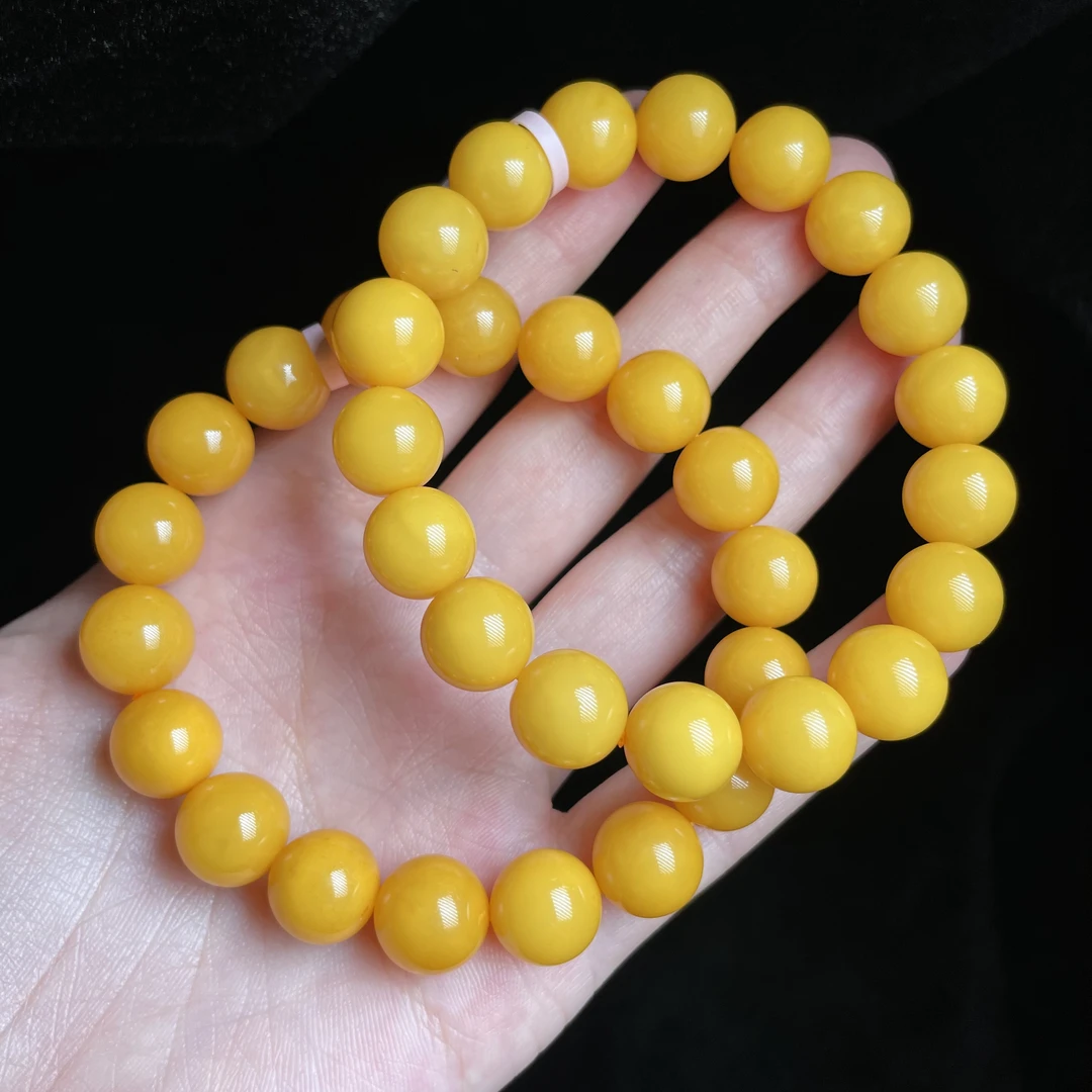 L【玉氏珠宝】蜜蜡鸡油黄圆珠手串-约11mm 多样性发一 CAN010107
