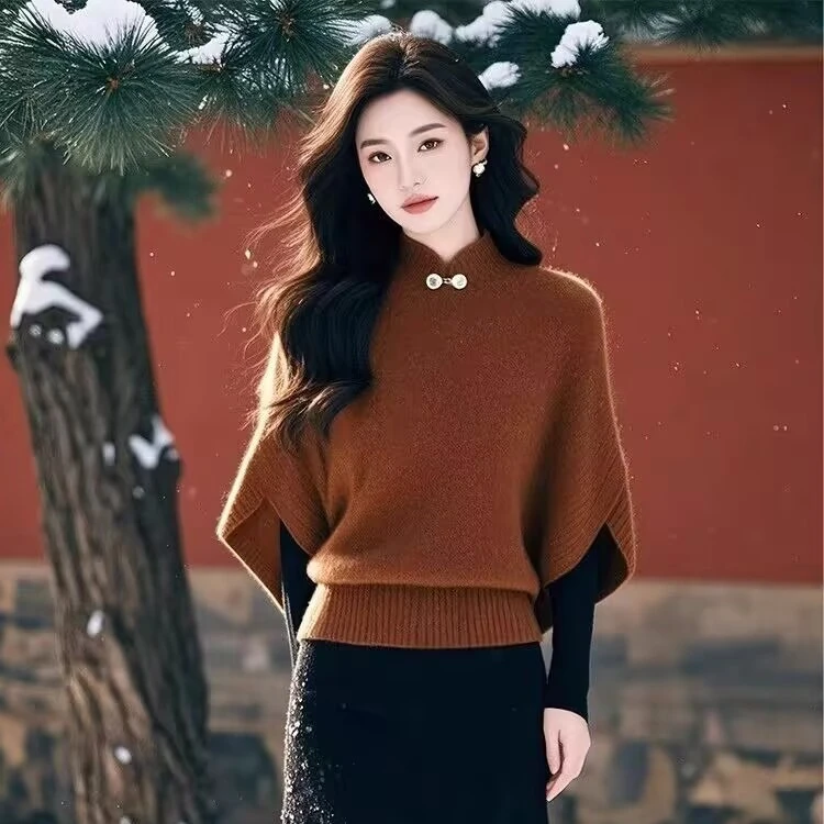 秋冬高端品质新中式国风时尚气质高级感百搭显瘦橘棕色针织衫