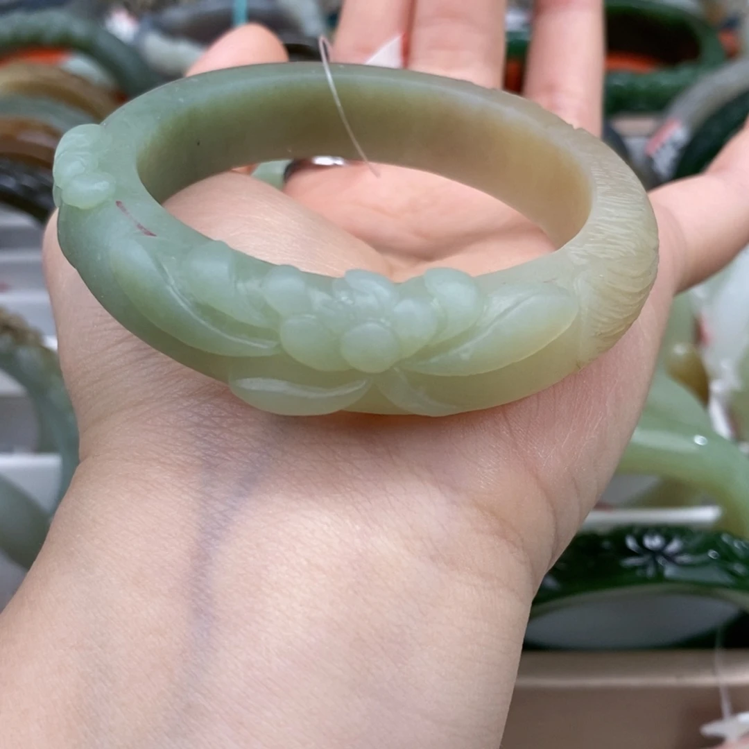 和田玉手镯未镶嵌且末糖三色手镯54.5#