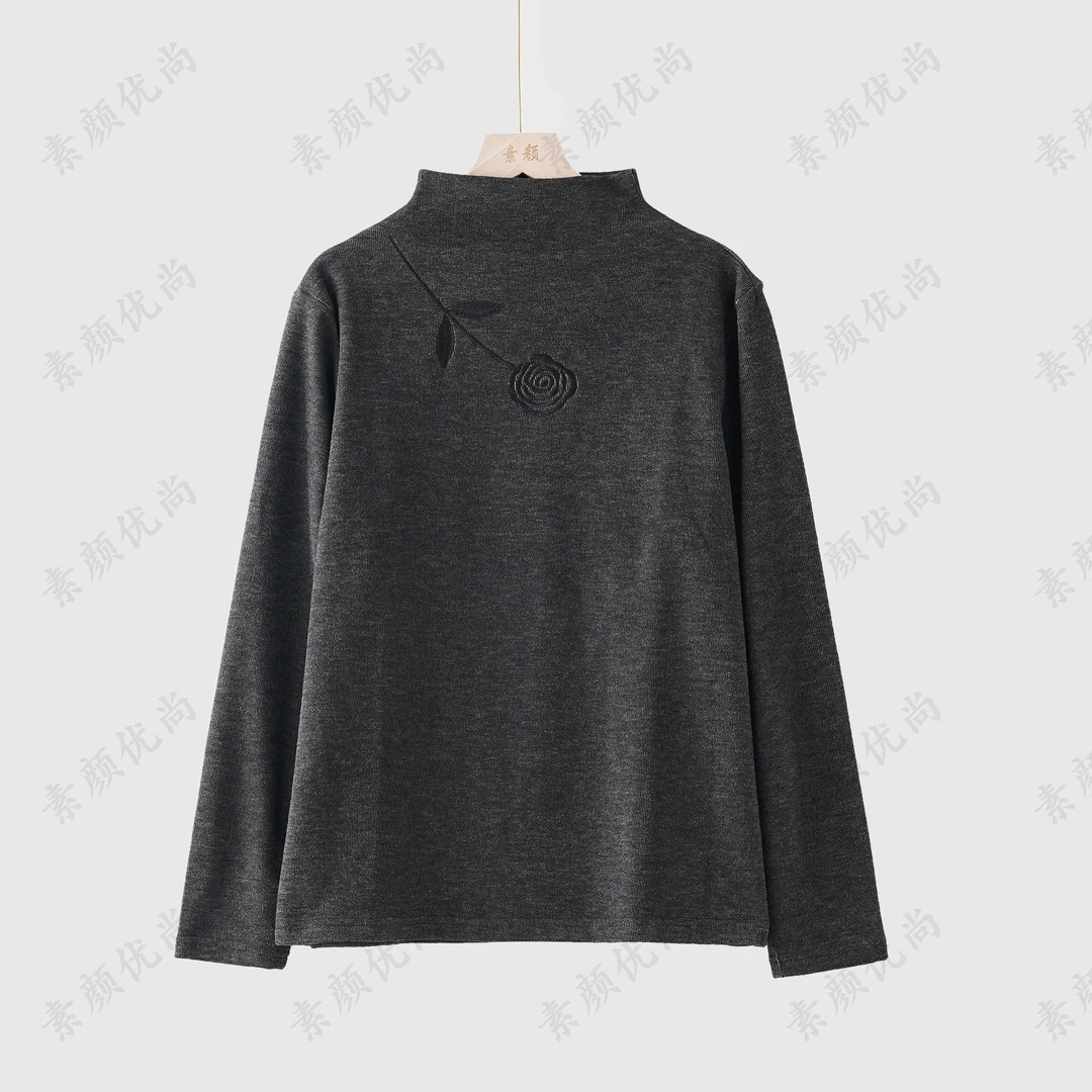 【素颜】2025秋冬新款刺绣加厚保暖中高领桑蚕丝羊绒打底上衣