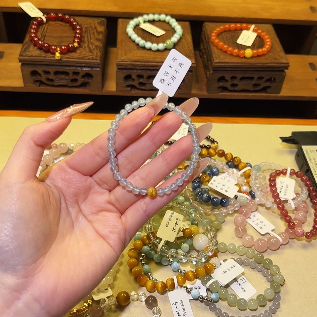 水晶手链银S925镶嵌海蓝4025