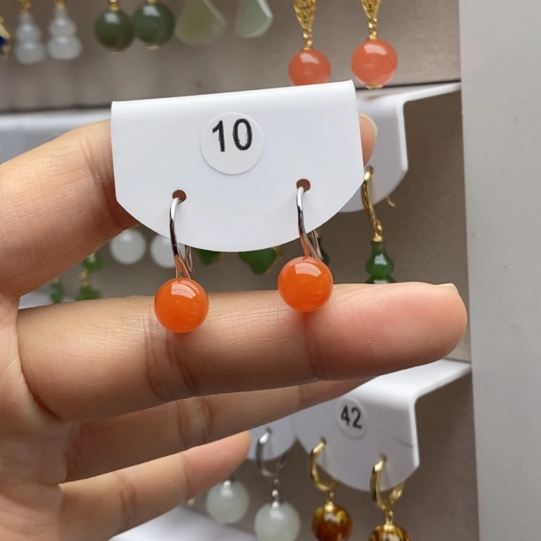 银S925镶嵌南红玛瑙耳饰