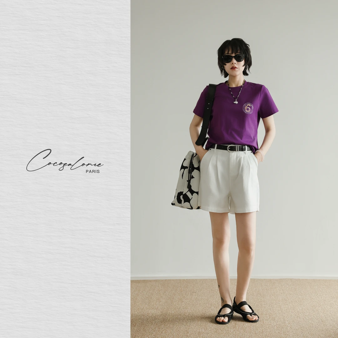 韩彬彬"幸运6"夏日穿搭100棉清凉透气休闲显瘦百搭短袖T恤241A-2