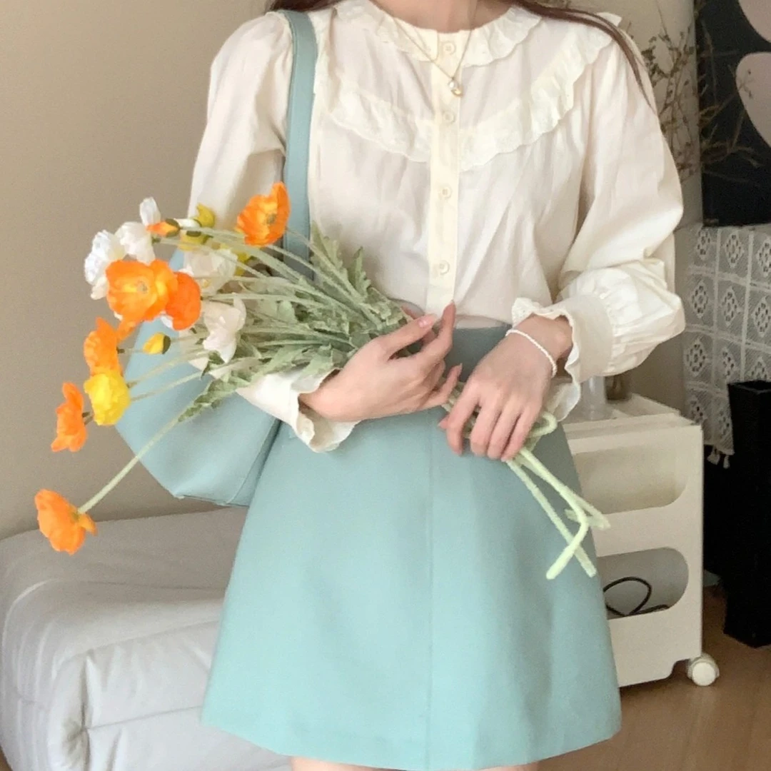 【芝士Cheese】杜乐丽西装半身裙 高腰条纹时尚气质绿色半裙夏季