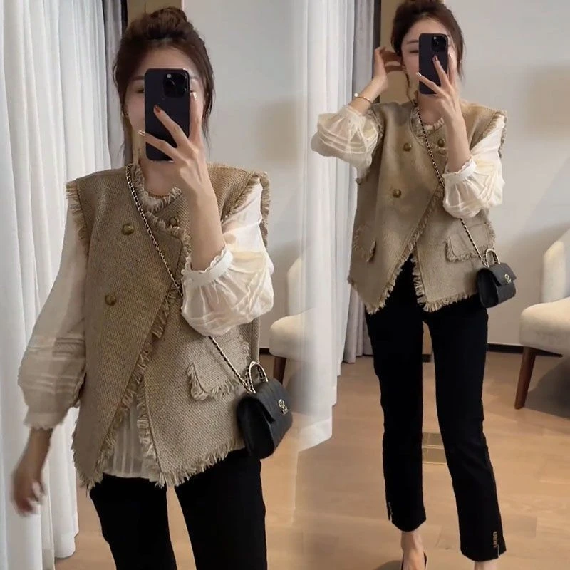 小香风马甲女外搭2025春秋季新款马夹针织背心衬衫小个子坎肩外套