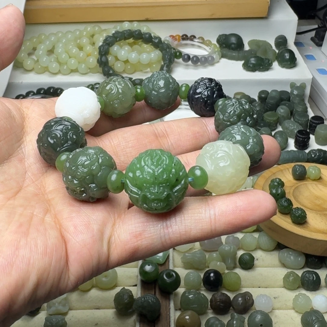 阿***菲和田玉未镶嵌珠宝半成品和田玉貔貅多宝手串20㎜