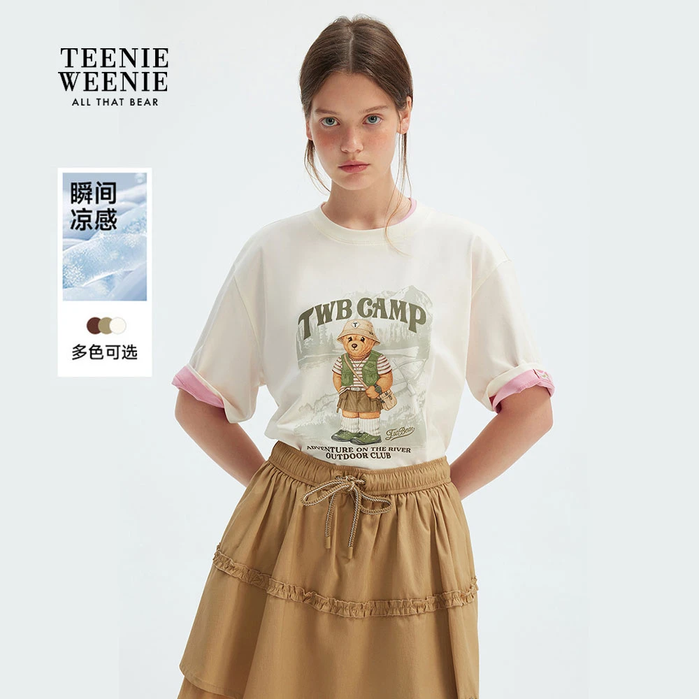 【凉感】TeenieWeenie小熊女装T恤25夏新款时尚圆领短袖TTRA253703T