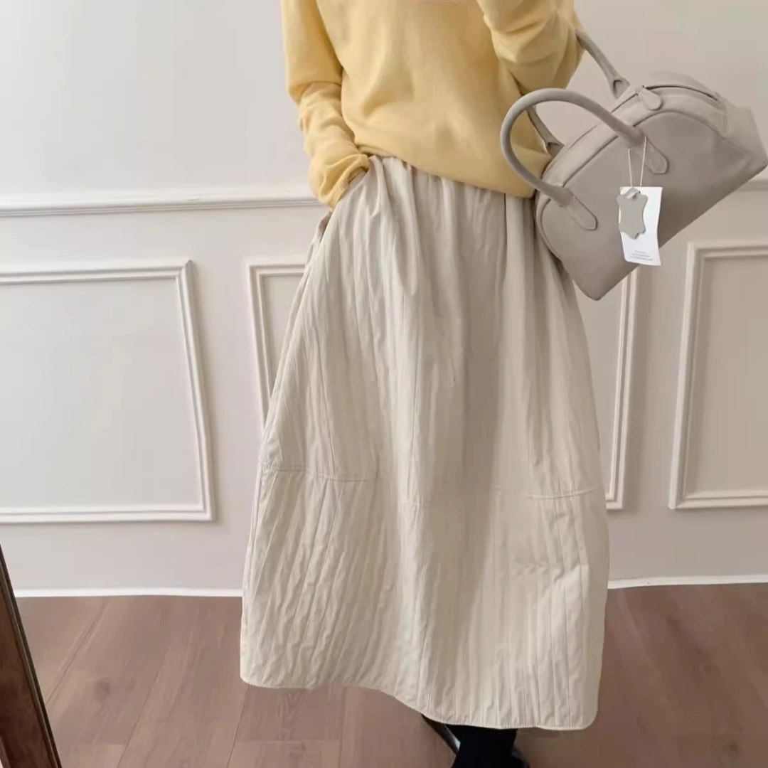 高腰花苞半身裙A字女2025新款秋冬百搭防风显瘦中长款a字裙灯笼裙