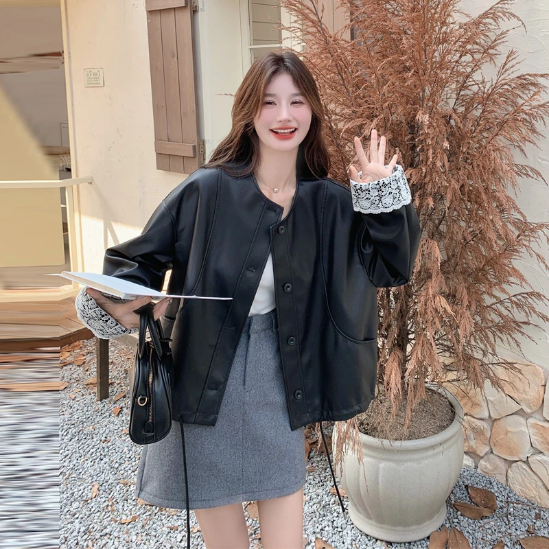 黑色皮衣外套女2025春秋新款复古简约甜酷风松弛感机车风PU皮夹克