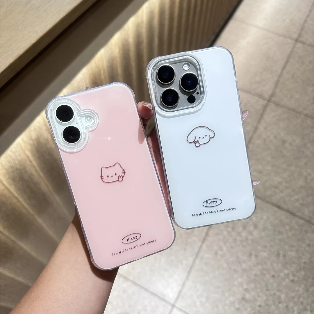 白底大孔小猫小狗适用苹果17手机壳iPhone16华为OPPO小米vivo卡通