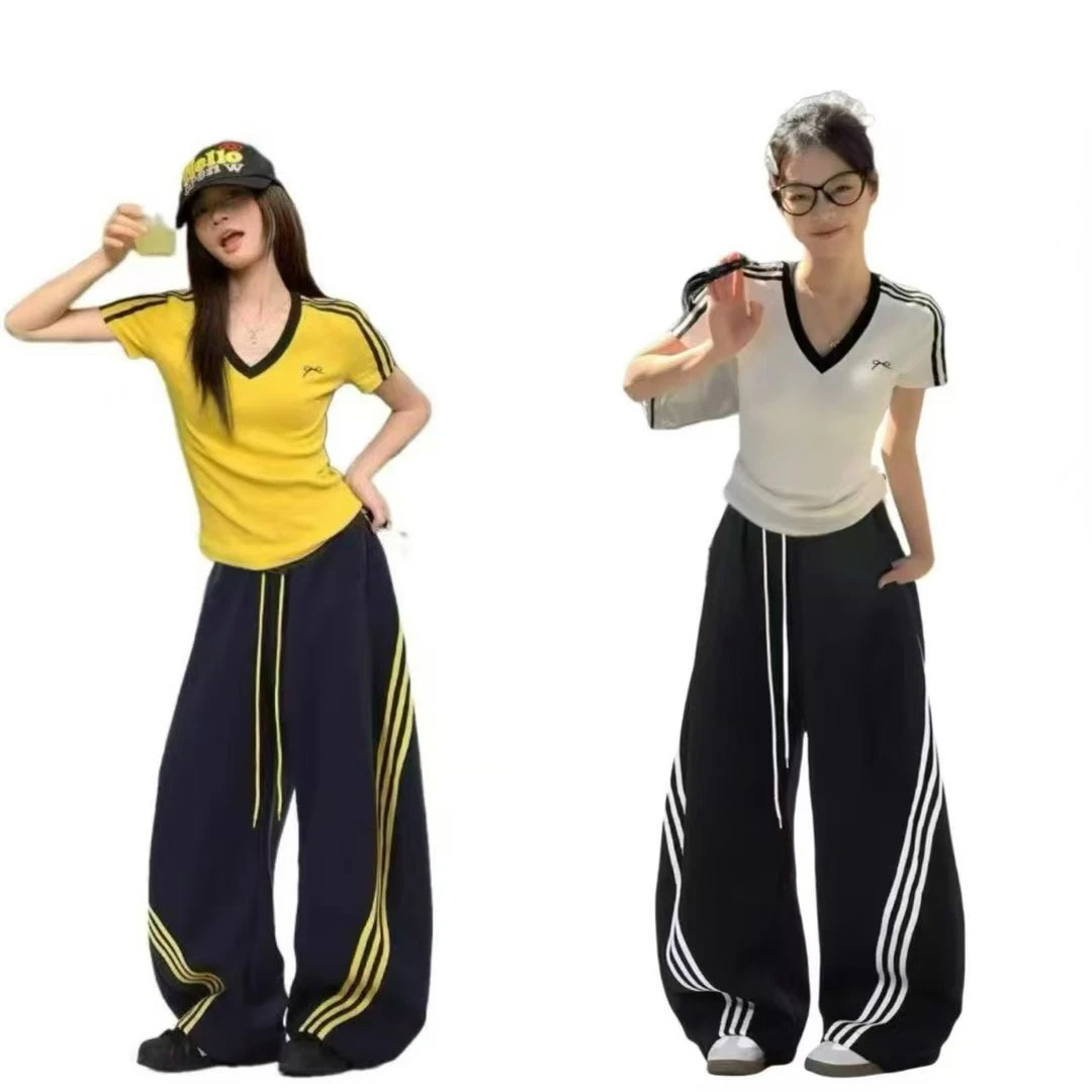 2025新款胖MM休闲风显瘦短袖高腰休闲裤腿裤套装