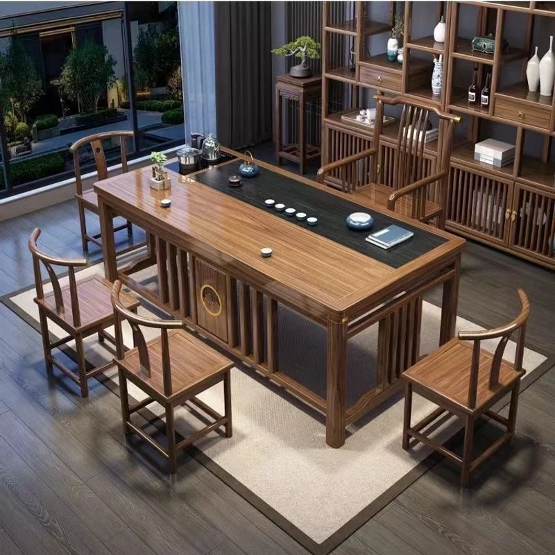 旭日东升1.6/1.8米大石盘桌椅实木办公室家用功夫茶台