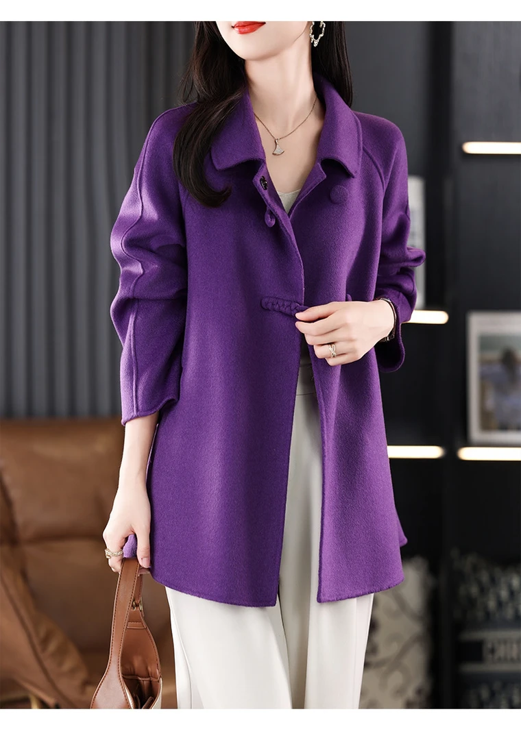 新中式小斗篷型娃娃领100%纯羊毛红色双面羊毛大衣外套220