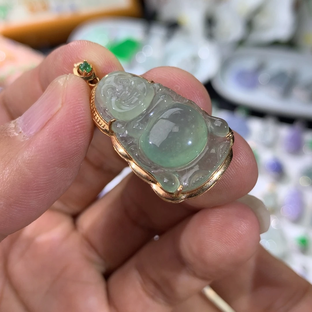 翡翠18K金镶嵌吊坠(不含链)