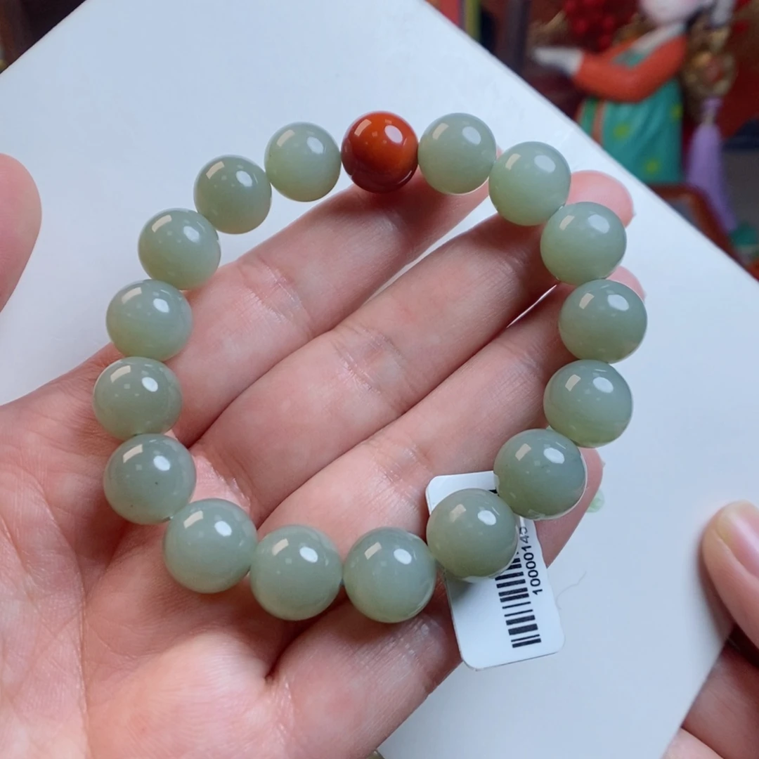 和田玉手链未镶嵌12且末蓝起荧光