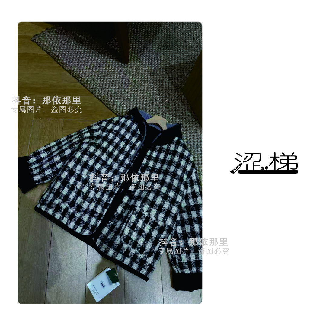 涩梯88288【女装-羽绒外套】千鸟格圆领羽绒外套女上衣