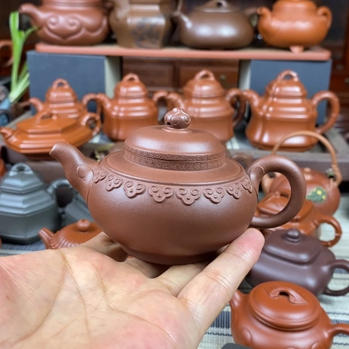 紫砂茶壶云肩如意150cc原矿老底曹青紫砂