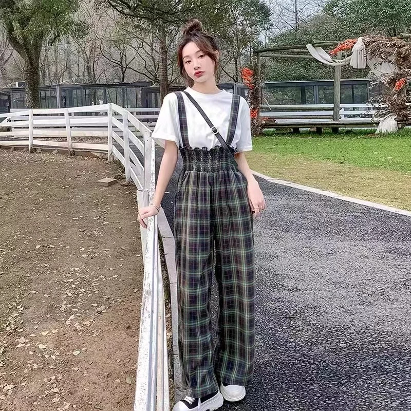 女童洋气款格子背带裤598