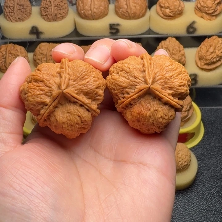 一****文玩核桃把件蚂蚁纹三棱