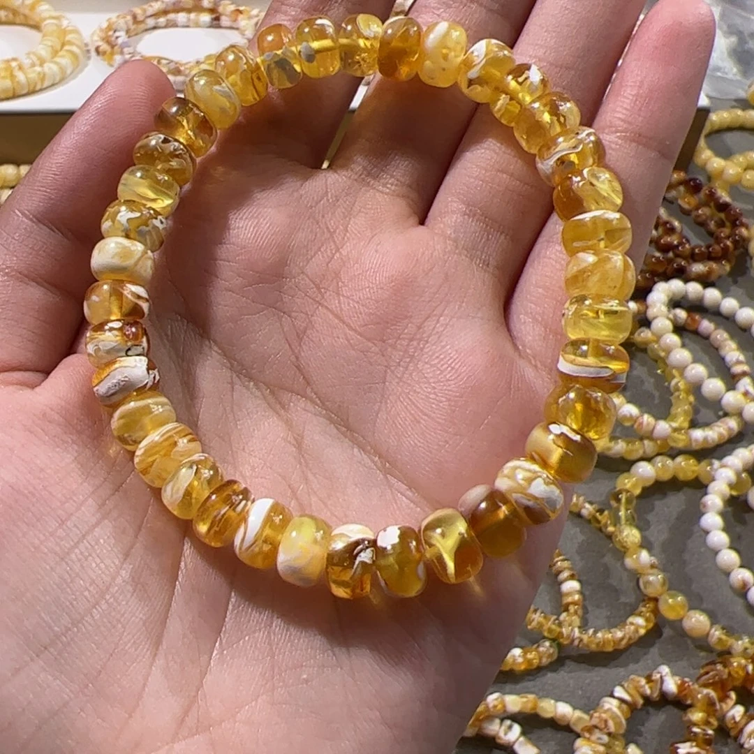 琥珀未镶嵌手链橘金瓷白拉丝妖花