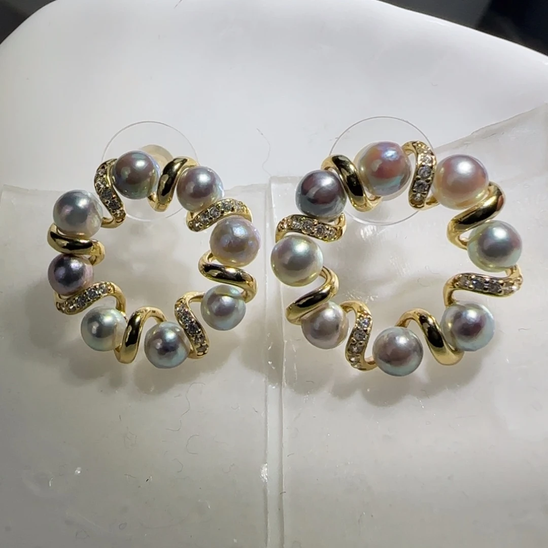 银S925镶嵌海水珍珠耳饰