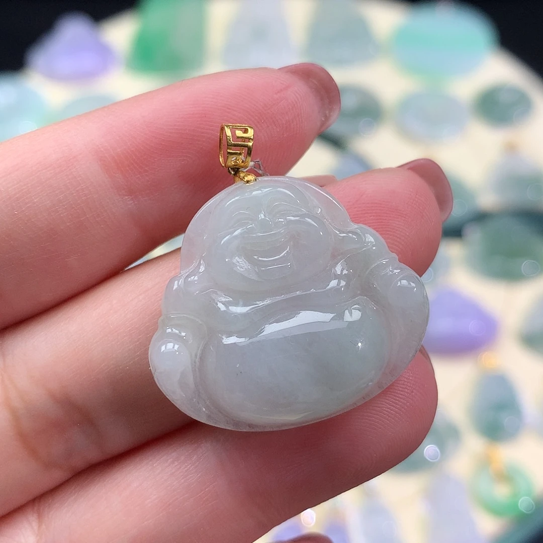 翡翠18K金镶嵌颈饰佛公