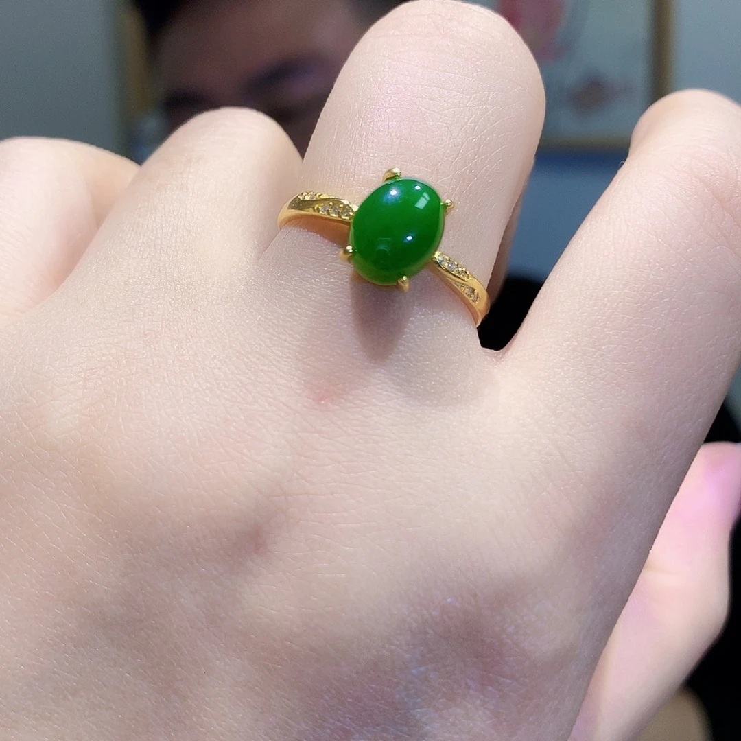 和田玉（碧玉）戒指银S925镀金镶嵌